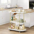Gold Bar Cart, 3 Tier Bar Carts with Wheels, Rotated Bar Cart with Wine Rack and Glass Holder, Bar Serving Cart for Living Room, Kitchen, Dining Room