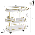Carrello Bar Oro, Carrello Bar a 3 Livelli con Ruote, Carrello Bar Rotante con Porta Vino e Porta Bicchieri, Carrello Bar per Soggiorno, Cucina, Sala da Pranzo