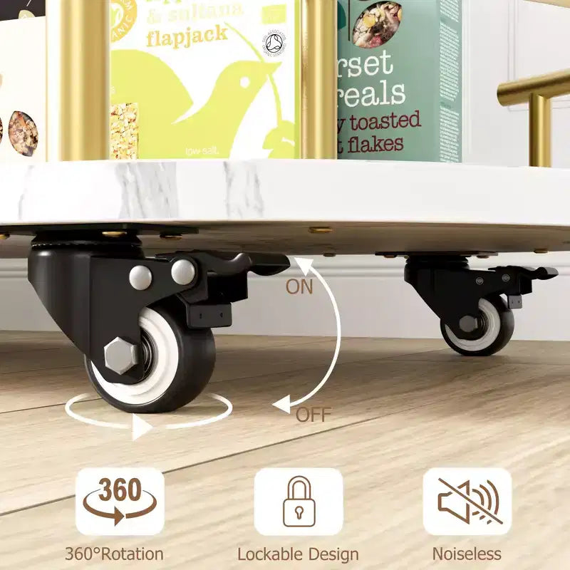 Carrello Bar Oro, Carrello Bar a 3 Livelli con Ruote, Carrello Bar Rotante con Porta Vino e Porta Bicchieri, Carrello Bar per Soggiorno, Cucina, Sala da Pranzo