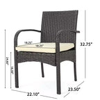 Set da pranzo da 7 pezzi Christopher Knight Home Caraga per esterni in legno di acacia e vimini con cuscini