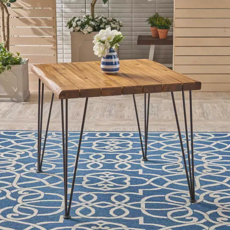 GDFStudio Allen Outdoor 32.5 Acacia Wood and Metal Square Dining Table