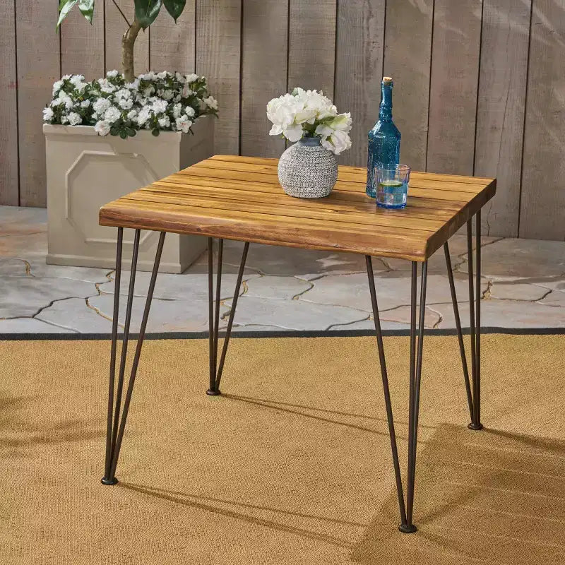 Tavolo da pranzo quadrato GDFStudio Allen da esterno 32,5 in legno di acacia e metallo