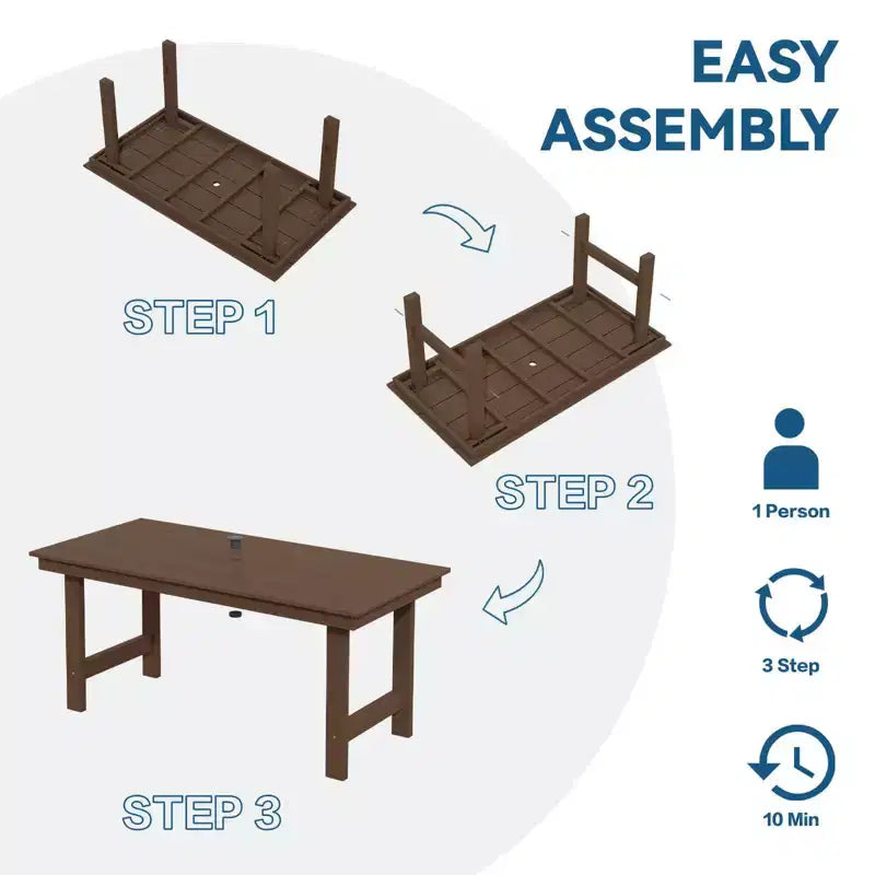 Hyleory Set da Pranzo per Esterni in HDPE Riciclato 4 Pezzi - Tavolo Rettangolare e Foro per Ombrellone, Panca da Pranzo per Esterni, 2 Poltrone da Esterni