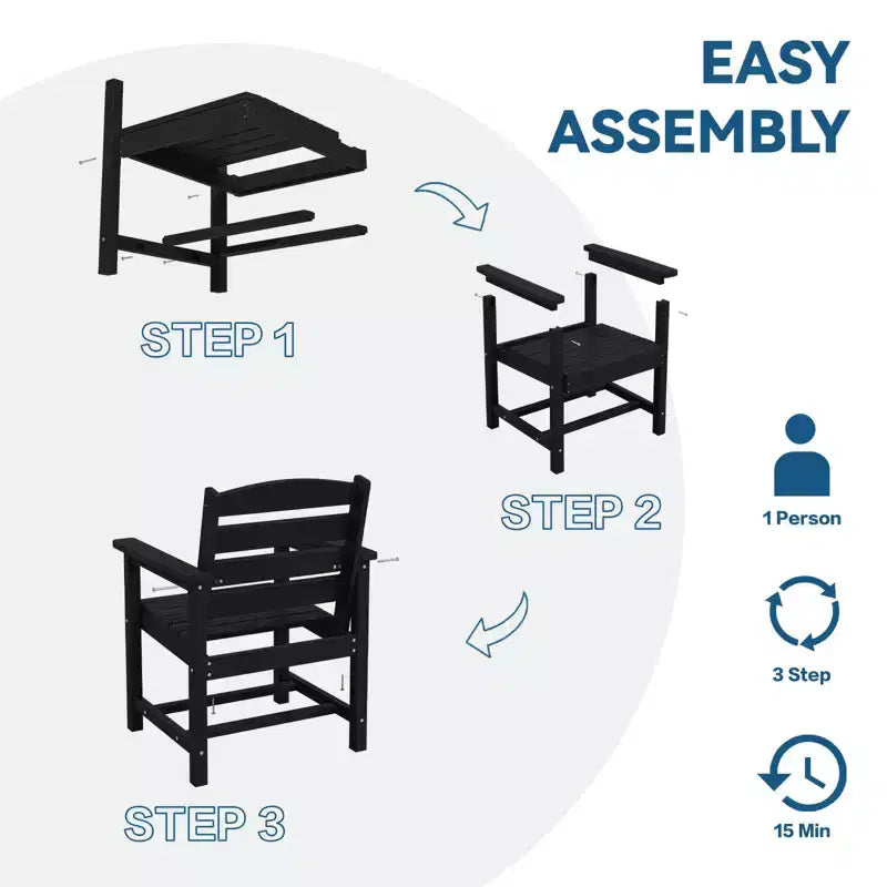 Hyleory Set da Pranzo per Esterni in HDPE Riciclato 4 Pezzi - Tavolo Rettangolare e Foro per Ombrellone, Panca da Pranzo per Esterni, 2 Poltrone da Esterni