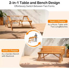 VINGLI Tavolo da picnic convertibile 2 in 1 da esterno con foro per ombrellone, set panca per giardino, patio