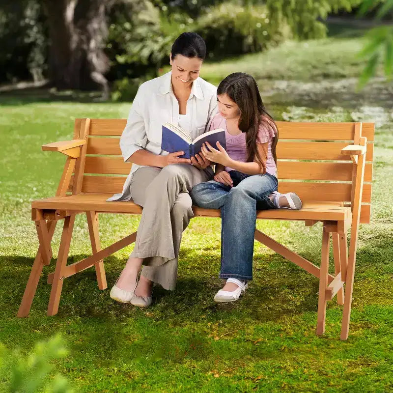 VINGLI Tavolo da picnic convertibile 2 in 1 da esterno con foro per ombrellone, set panca per giardino, patio