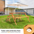 VINGLI Tavolo da picnic convertibile 2 in 1 da esterno con foro per ombrellone, set panca per giardino, patio