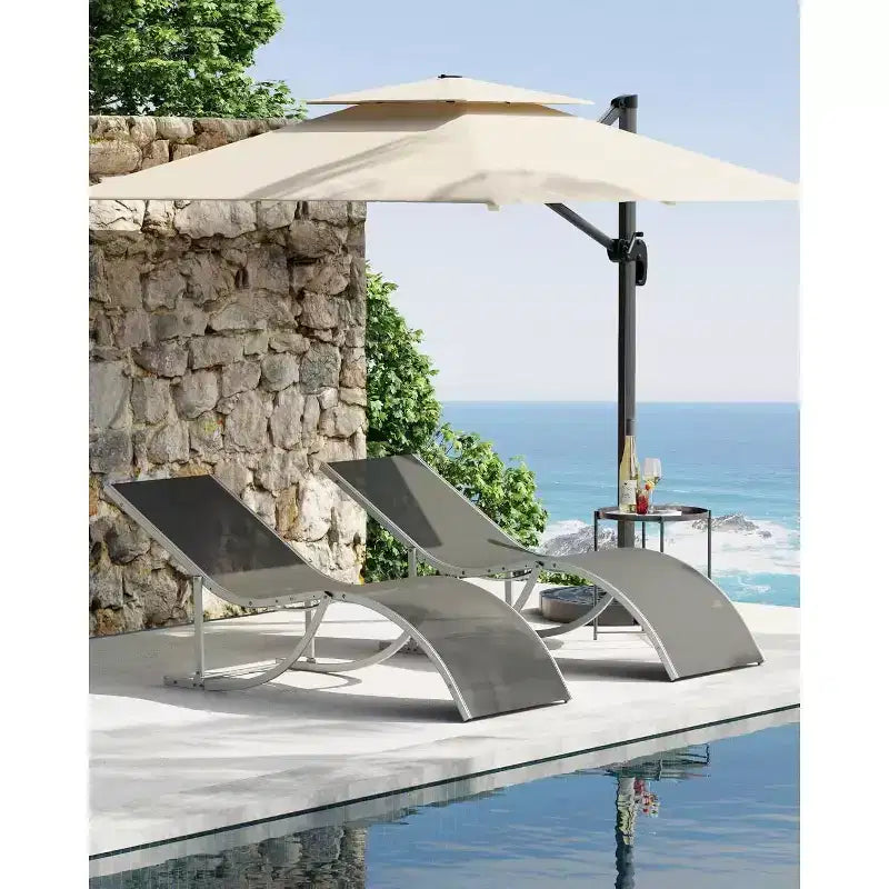 2 Sedie Sdraio da Esterno per Spiaggia, Poltrone Prendisole da Piscina, Reclinabili Regolabili per Ponte, Giardino, Cortile, Balcone, Nero/Tortora/Grigio
