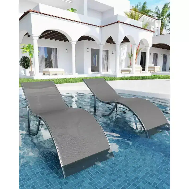 2 Sedie Sdraio da Esterno per Spiaggia, Poltrone Prendisole da Piscina, Reclinabili Regolabili per Ponte, Giardino, Cortile, Balcone, Nero/Tortora/Grigio