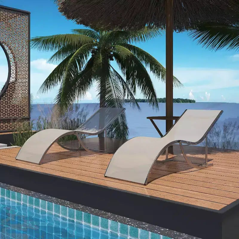 2 Sedie Sdraio da Esterno per Spiaggia, Poltrone Prendisole da Piscina, Reclinabili Regolabili per Ponte, Giardino, Cortile, Balcone, Nero/Tortora/Grigio