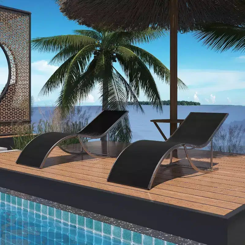 2 Sedie Sdraio da Esterno per Spiaggia, Poltrone Prendisole da Piscina, Reclinabili Regolabili per Ponte, Giardino, Cortile, Balcone, Nero/Tortora/Grigio