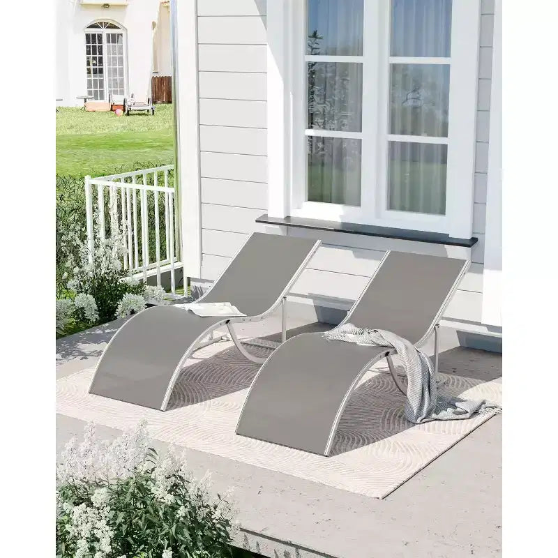2 Sedie Sdraio da Esterno per Spiaggia, Poltrone Prendisole da Piscina, Reclinabili Regolabili per Ponte, Giardino, Cortile, Balcone, Nero/Tortora/Grigio