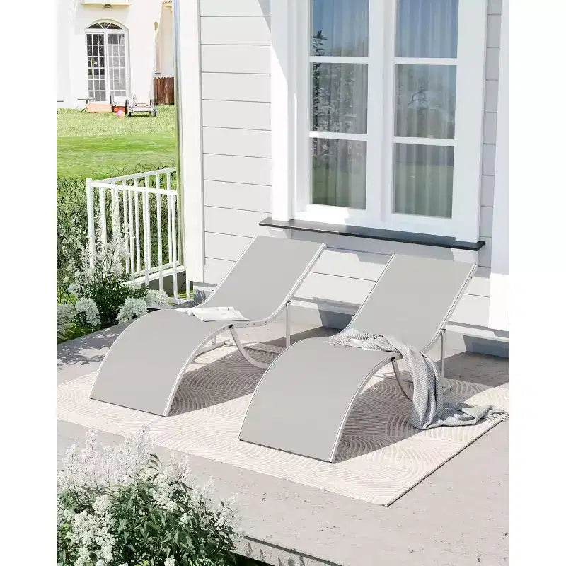 2 Sedie Sdraio da Esterno per Spiaggia, Poltrone Prendisole da Piscina, Reclinabili Regolabili per Ponte, Giardino, Cortile, Balcone, Nero/Tortora/Grigio