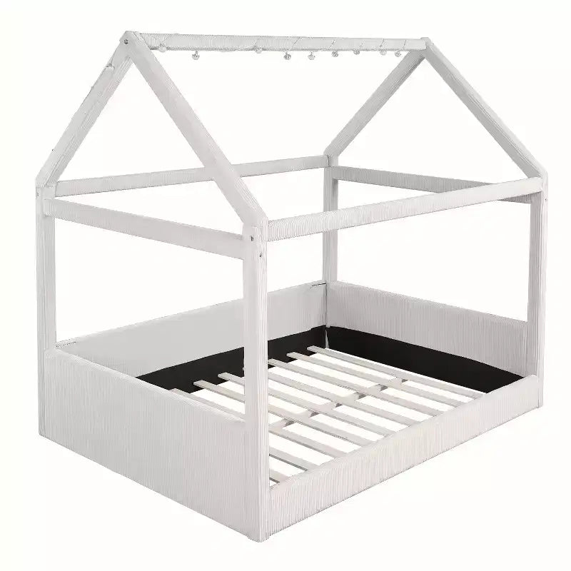 Letto a giorno imbottito Merax Full Size a forma di casetta con strisce LED