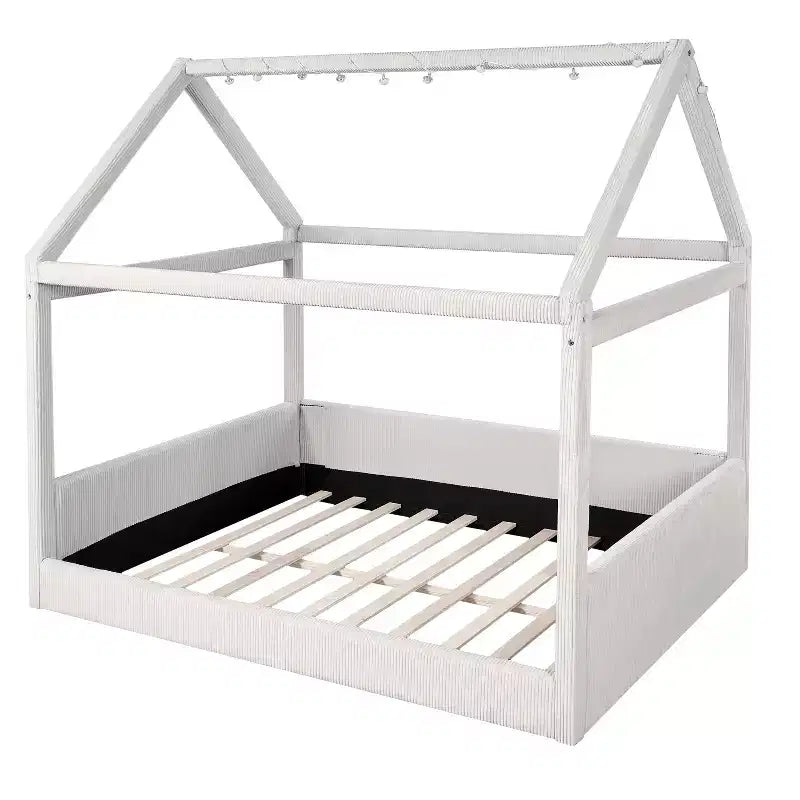 Letto a giorno imbottito Merax Full Size a forma di casetta con strisce LED