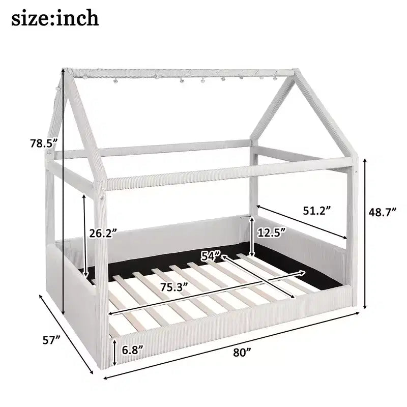 Letto a giorno imbottito Merax Full Size a forma di casetta con strisce LED