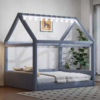 Letto a giorno imbottito Merax Full Size a forma di casetta con strisce LED
