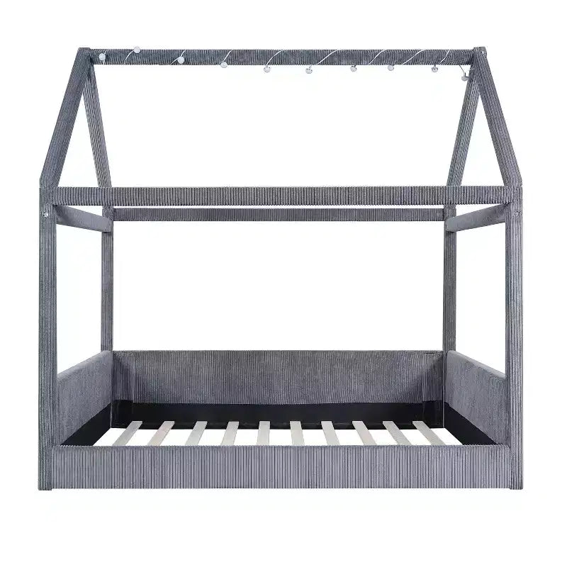 Letto a giorno imbottito Merax Full Size a forma di casetta con strisce LED