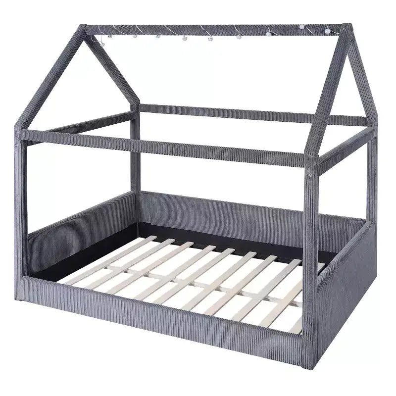 Letto a giorno imbottito Merax Full Size a forma di casetta con strisce LED