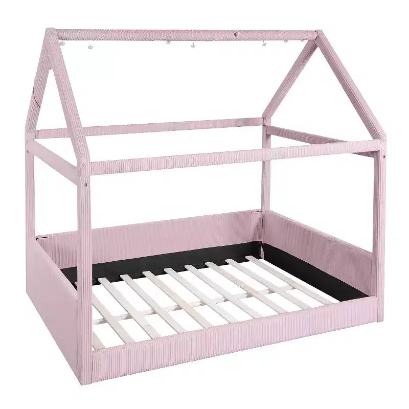 Letto a giorno imbottito Merax Full Size a forma di casetta con strisce LED
