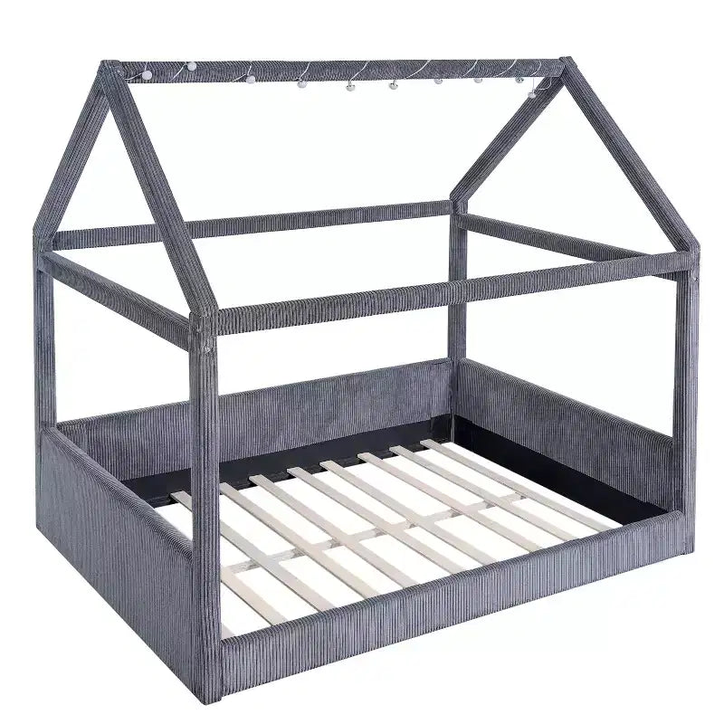 Letto a giorno imbottito Merax Full Size a forma di casetta con strisce LED