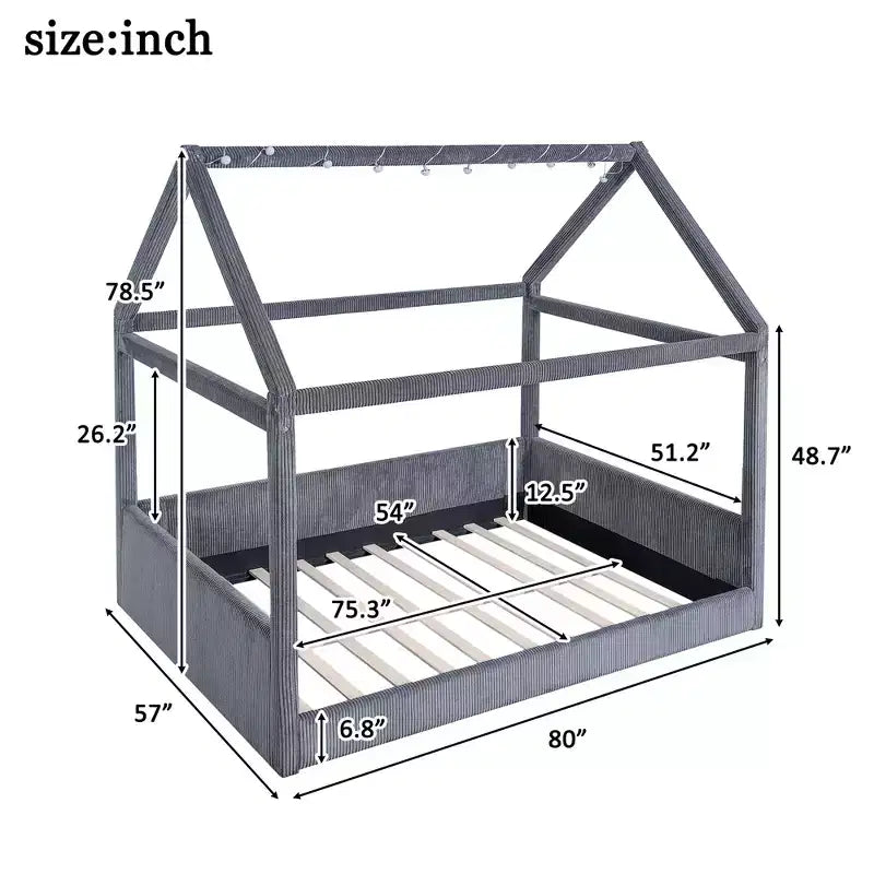 Letto a giorno imbottito Merax Full Size a forma di casetta con strisce LED