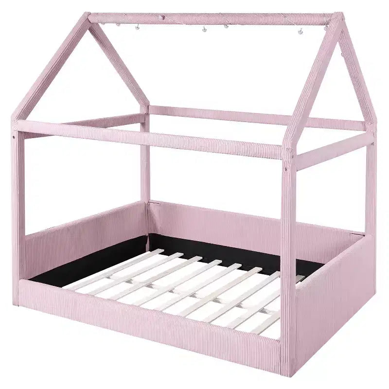 Letto a giorno imbottito Merax Full Size a forma di casetta con strisce LED