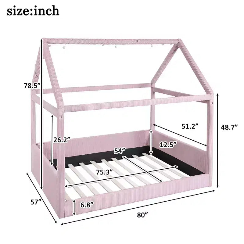 Letto a giorno imbottito Merax Full Size a forma di casetta con strisce LED