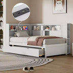 Letto a giorno in legno Whisen Twin con mensole e letto estraibile