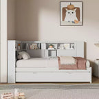 Letto a giorno in legno Whisen Twin con mensole e letto estraibile