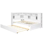 Letto a giorno in legno Whisen Twin con mensole e letto estraibile
