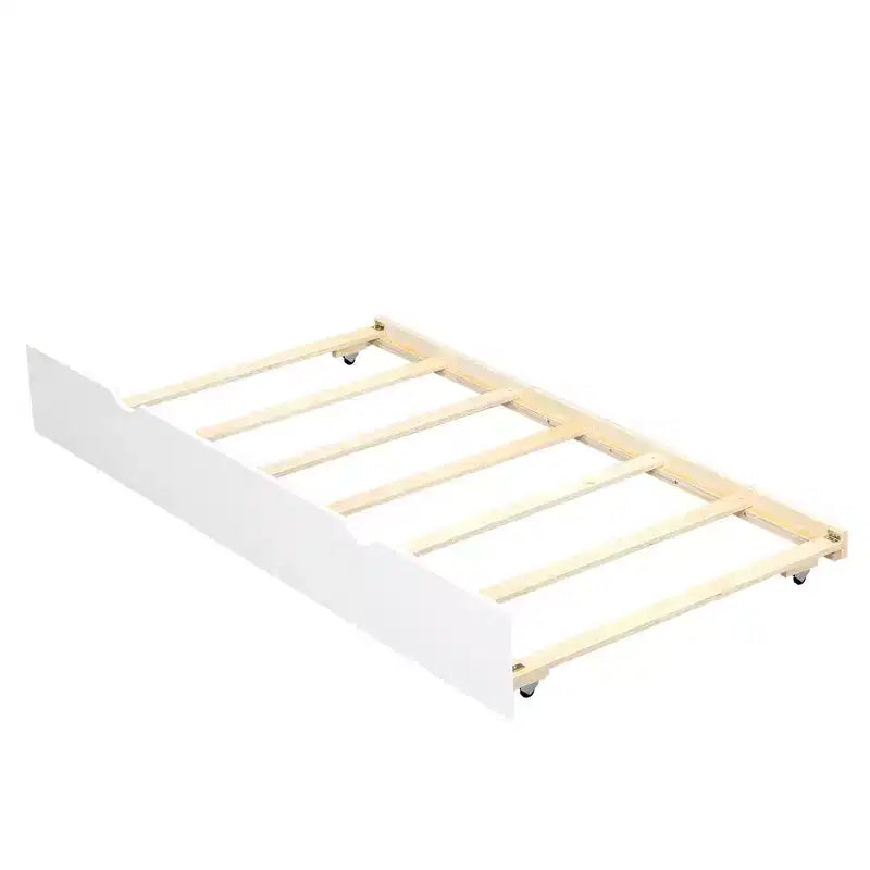 Letto a giorno in legno Whisen Twin con mensole e letto estraibile