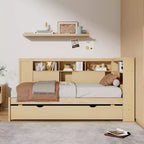 Letto a giorno in legno Whisen Twin con mensole e letto estraibile