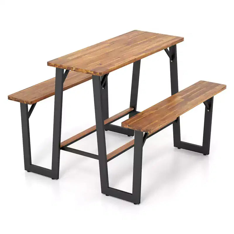Set Panca con Tavolo da Picnic per Patio Costway con Piani in Legno di Acacia e Poggiapiedi Integrati