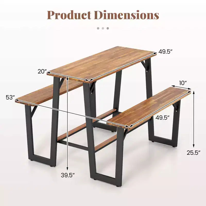 Set Panca con Tavolo da Picnic per Patio Costway con Piani in Legno di Acacia e Poggiapiedi Integrati