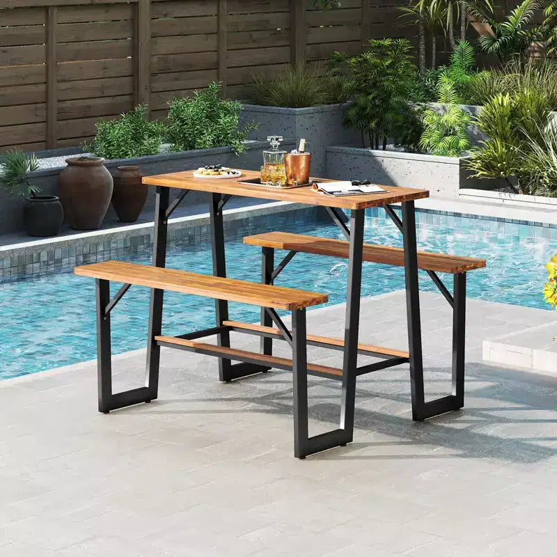 Set Panca con Tavolo da Picnic per Patio Costway con Piani in Legno di Acacia e Poggiapiedi Integrati