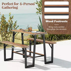 Set Panca con Tavolo da Picnic per Patio Costway con Piani in Legno di Acacia e Poggiapiedi Integrati