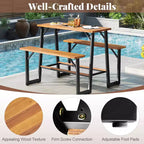 Set Panca con Tavolo da Picnic per Patio Costway con Piani in Legno di Acacia e Poggiapiedi Integrati