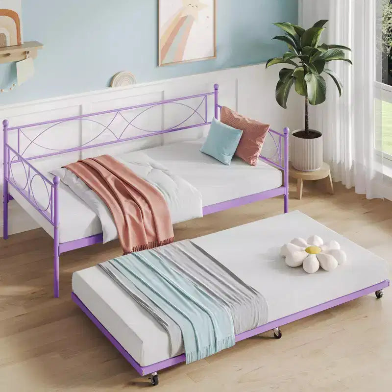 GustoWave Letto da giorno in metallo con letto estraibile singolo, con supporto a doghe in acciaio premium
