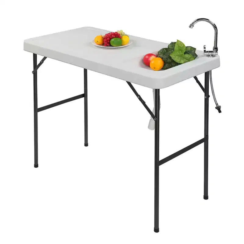 Tavolo Pieghevole Portatile con Lavello e Rubinetto Incorporati, Tavolo da Lavoro per Sfilettare il Pesce Adatto per la Pulizia di Pesce, Verdure, Frutta
