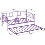 Daybed singolo in metallo viola con letto estraibile, motivo a cuore, supporto con doghe in acciaio, nessun materasso a molle necessario, divano letto salvaspazio