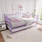 Daybed singolo in metallo viola con letto estraibile, motivo a cuore, supporto con doghe in acciaio, nessun materasso a molle necessario, divano letto salvaspazio