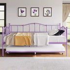 Daybed singolo in metallo viola con letto estraibile, motivo a cuore, supporto con doghe in acciaio, nessun materasso a molle necessario, divano letto salvaspazio