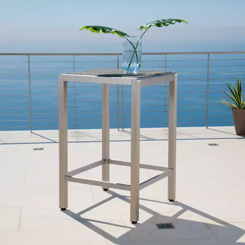 GDFStudio Crested Bay Tavolo da Bar in Alluminio e Vimini, Altezza 43