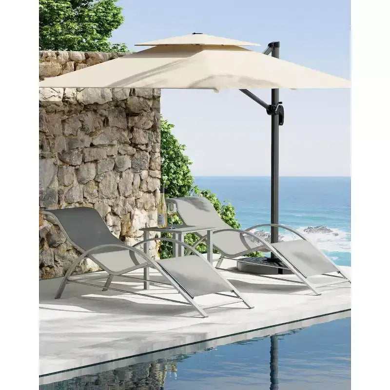 Set di 3 sedie a sdraio da esterno, sdraio da giardino/piscina/spiaggia con braccioli e tavolino laterale, per piscina, cortile