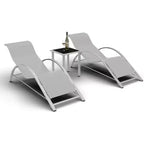 Set di 3 sedie a sdraio da esterno, sdraio da giardino/piscina/spiaggia con braccioli e tavolino laterale, per piscina, cortile