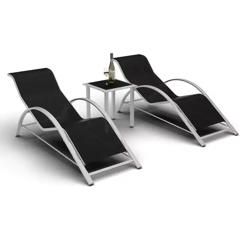 Set di 3 sedie a sdraio da esterno, sdraio da giardino/piscina/spiaggia con braccioli e tavolino laterale, per piscina, cortile