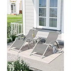 Set di 3 sedie a sdraio da esterno, sdraio da giardino/piscina/spiaggia con braccioli e tavolino laterale, per piscina, cortile