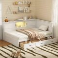 Merax White L-Shaped Daybed Frame with Storage Space and Charging Station
