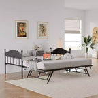 Divano letto con rotelle, Divano letto singolo in metallo, Testiera elegante, Rotelle regolabili in altezza, Per soggiorno/camera da letto/camera degli ospiti, Nero